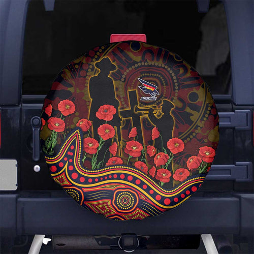 Adelaide Crows ANZAC Day Spare Tire Cover Indigenous Dot Art with Poppy Flower Tribute
