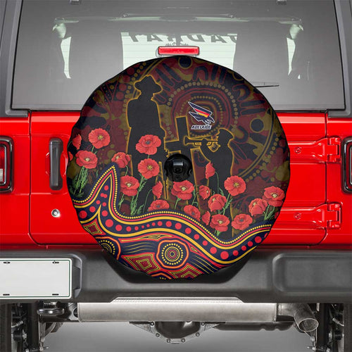 Adelaide Crows ANZAC Day Spare Tire Cover Indigenous Dot Art with Poppy Flower Tribute