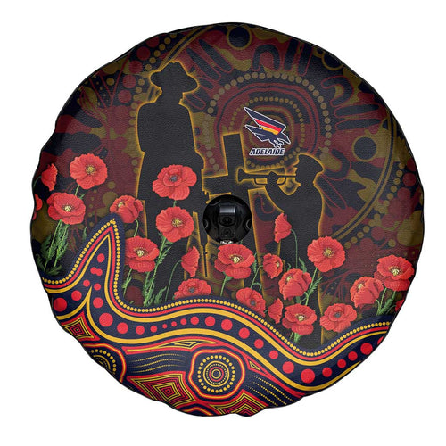 Adelaide Crows ANZAC Day Spare Tire Cover Indigenous Dot Art with Poppy Flower Tribute