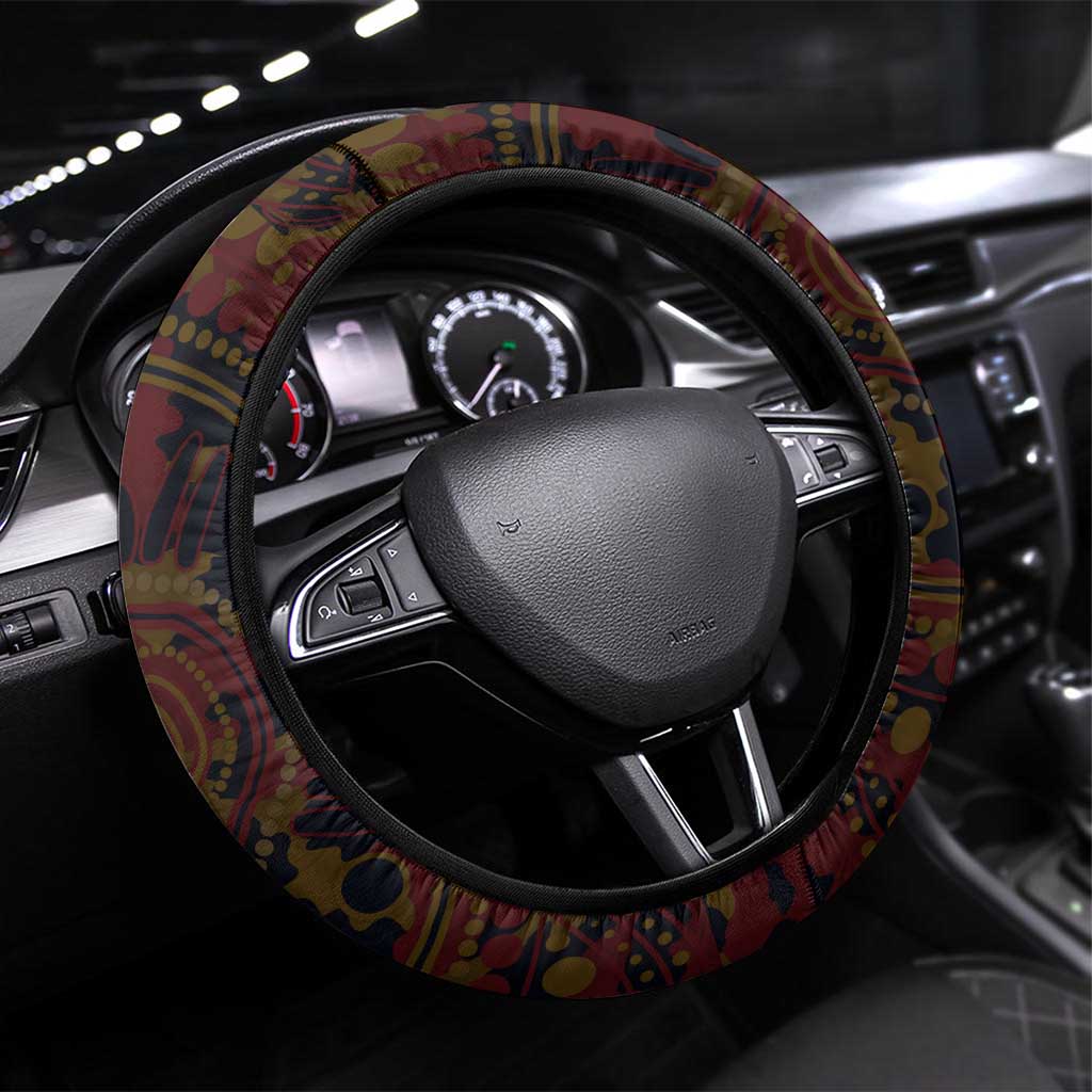 Adelaide Crows ANZAC Day Steering Wheel Cover Indigenous Dot Art with Poppy Flower Tribute