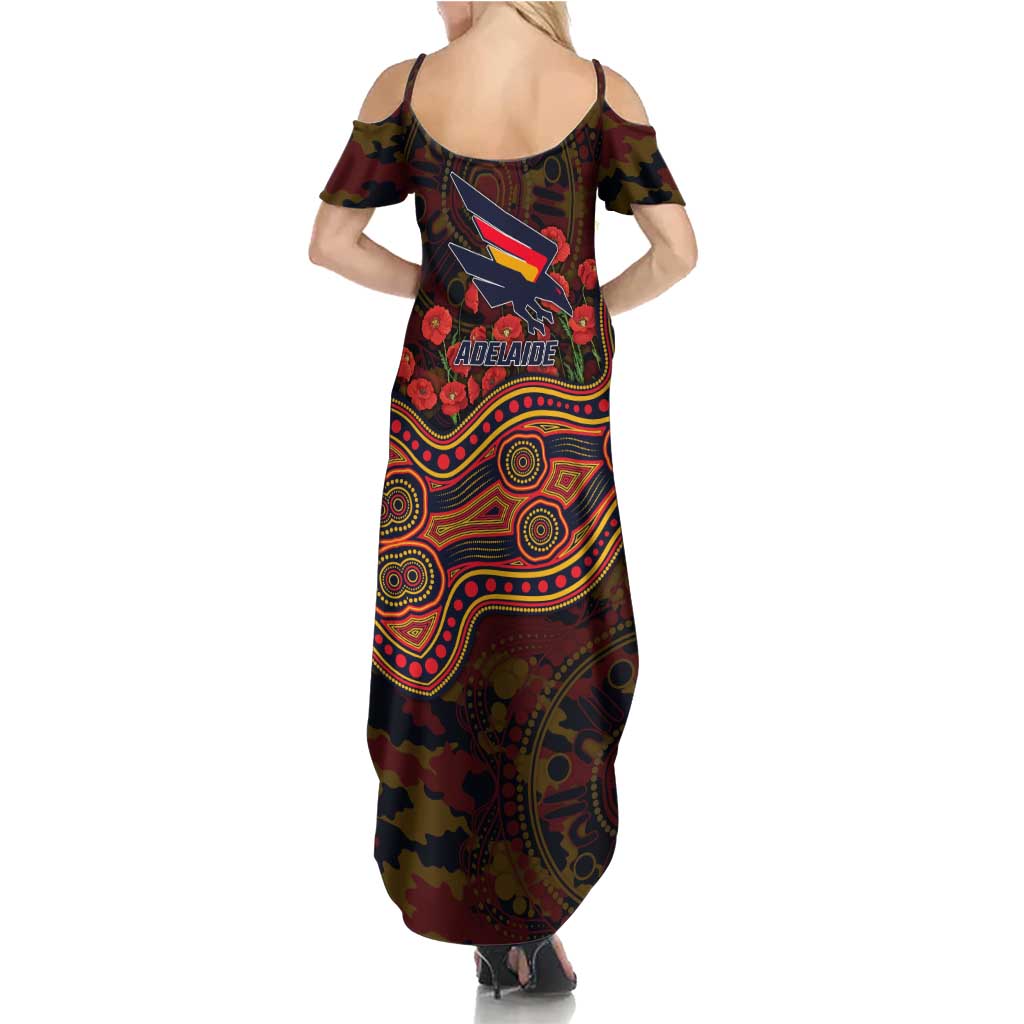 Adelaide Crows ANZAC Day Summer Maxi Dress Indigenous Dot Art with Poppy Flower Tribute