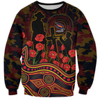 Adelaide Crows ANZAC Day Sweatshirt Indigenous Dot Art with Poppy Flower Tribute