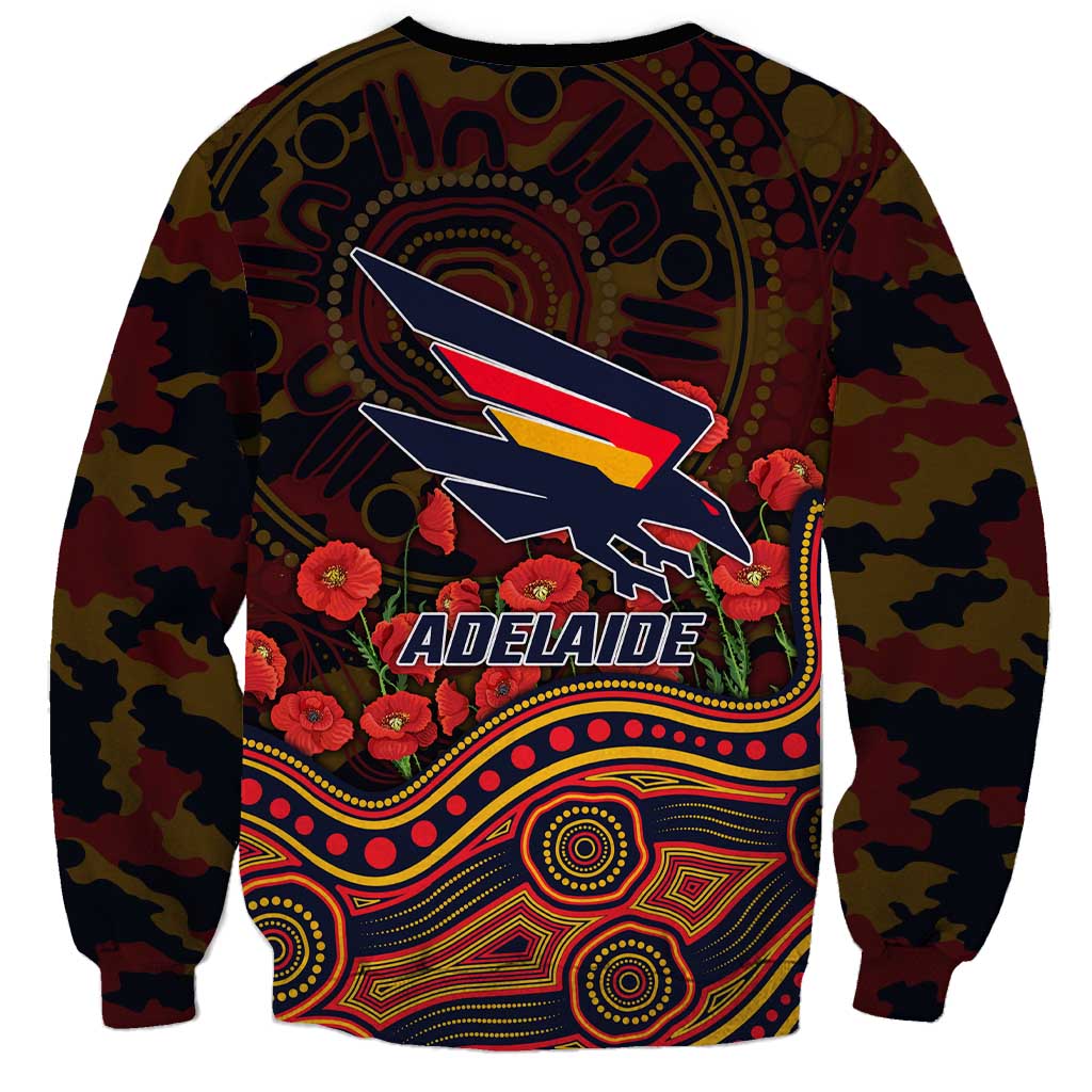 Adelaide Crows ANZAC Day Sweatshirt Indigenous Dot Art with Poppy Flower Tribute