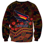 Adelaide Crows ANZAC Day Sweatshirt Indigenous Dot Art with Poppy Flower Tribute