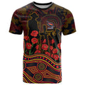 Adelaide Crows ANZAC Day T Shirt Indigenous Dot Art with Poppy Flower Tribute