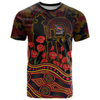 Adelaide Crows ANZAC Day T Shirt Indigenous Dot Art with Poppy Flower Tribute
