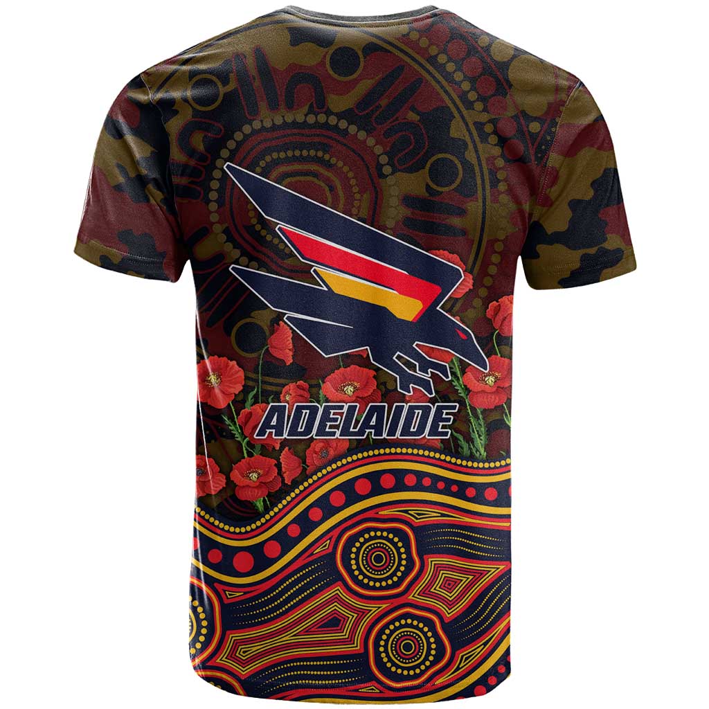 Adelaide Crows ANZAC Day T Shirt Indigenous Dot Art with Poppy Flower Tribute