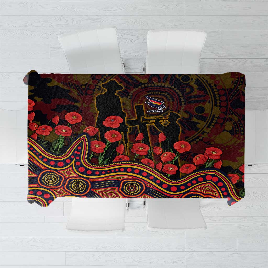 Adelaide Crows ANZAC Day Tablecloth Indigenous Dot Art with Poppy Flower Tribute