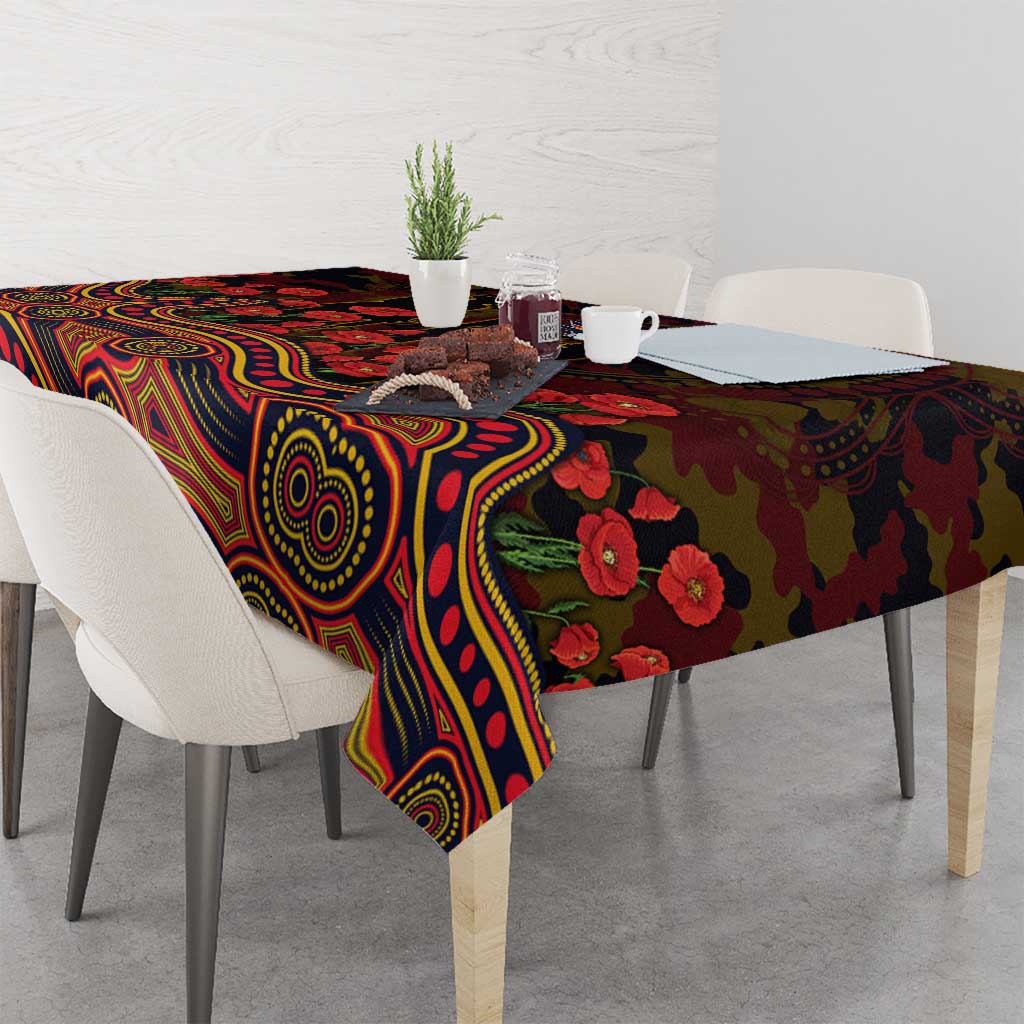 Adelaide Crows ANZAC Day Tablecloth Indigenous Dot Art with Poppy Flower Tribute