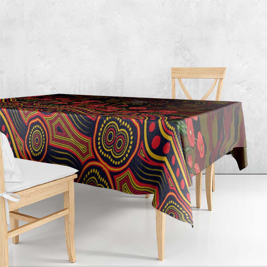 Adelaide Crows ANZAC Day Tablecloth Indigenous Dot Art with Poppy Flower Tribute
