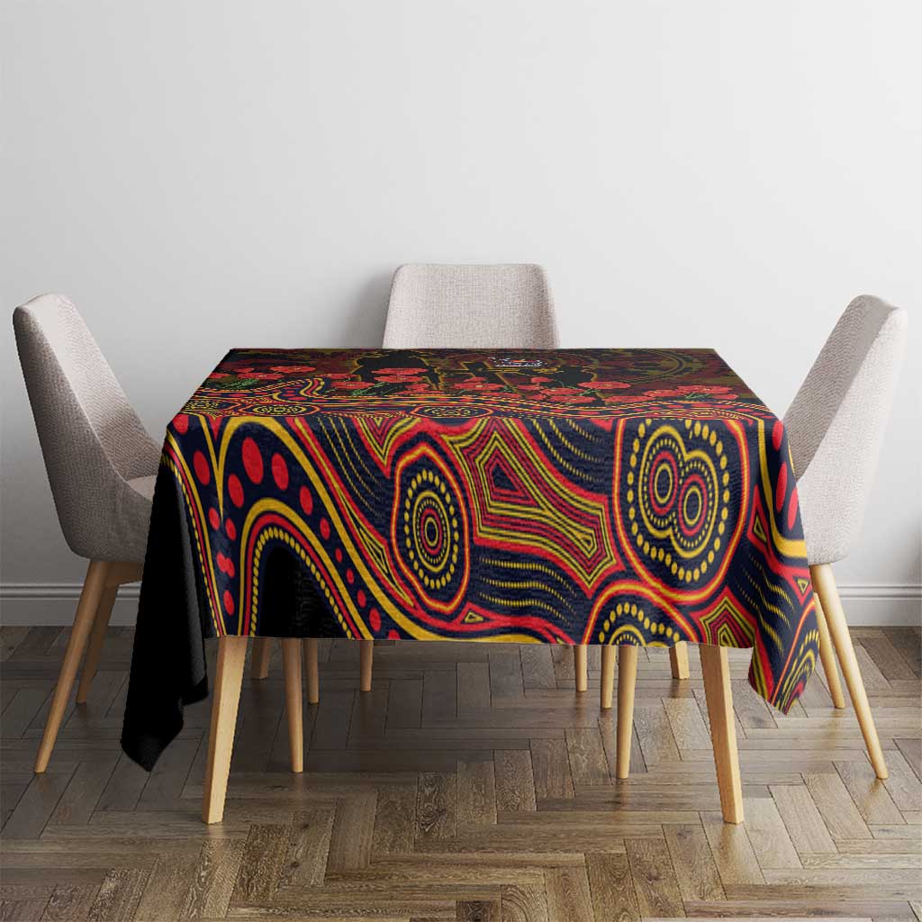 Adelaide Crows ANZAC Day Tablecloth Indigenous Dot Art with Poppy Flower Tribute