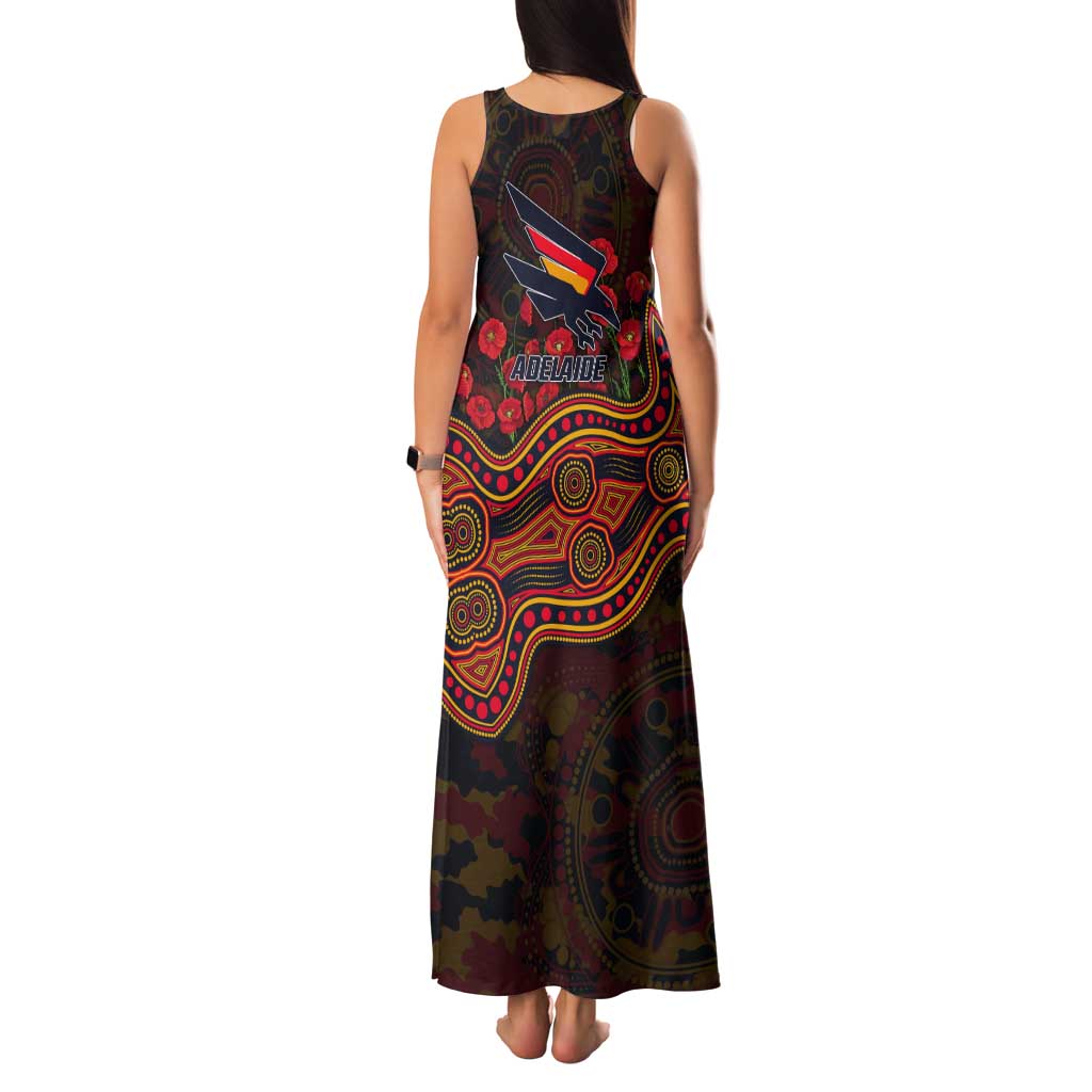 Adelaide Crows ANZAC Day Tank Maxi Dress Indigenous Dot Art with Poppy Flower Tribute