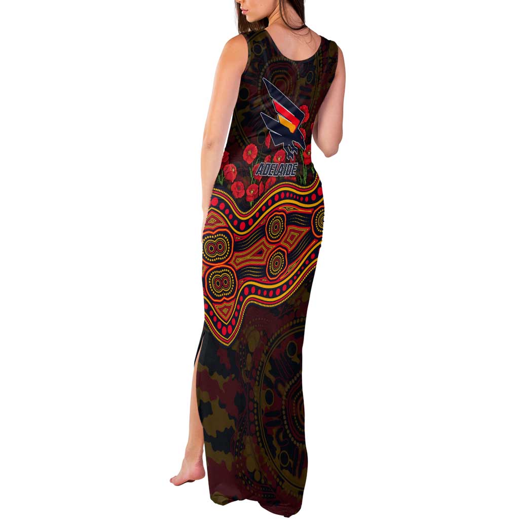 Adelaide Crows ANZAC Day Tank Maxi Dress Indigenous Dot Art with Poppy Flower Tribute