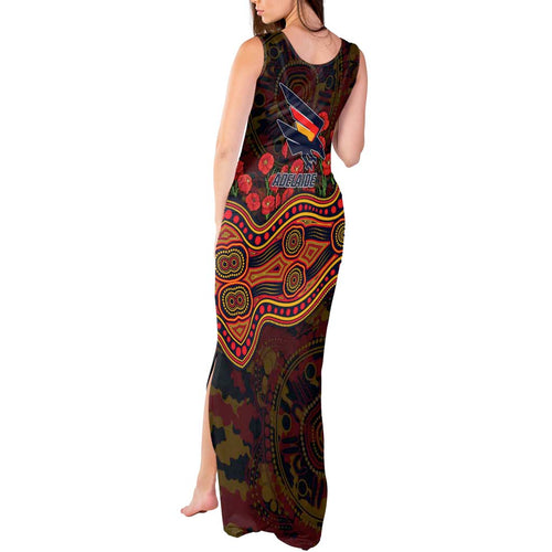 Adelaide Crows ANZAC Day Tank Maxi Dress Indigenous Dot Art with Poppy Flower Tribute