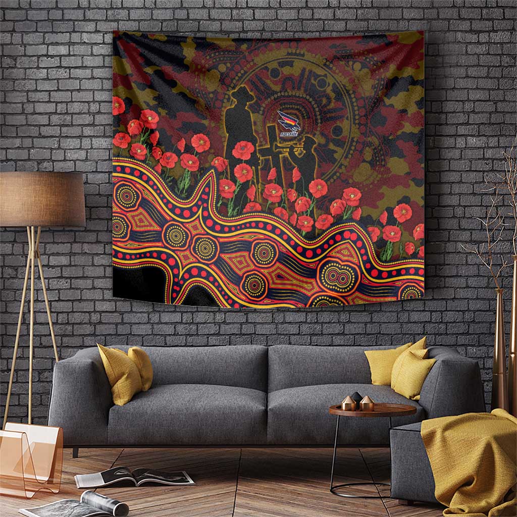 Adelaide Crows ANZAC Day Tapestry Indigenous Dot Art with Poppy Flower Tribute