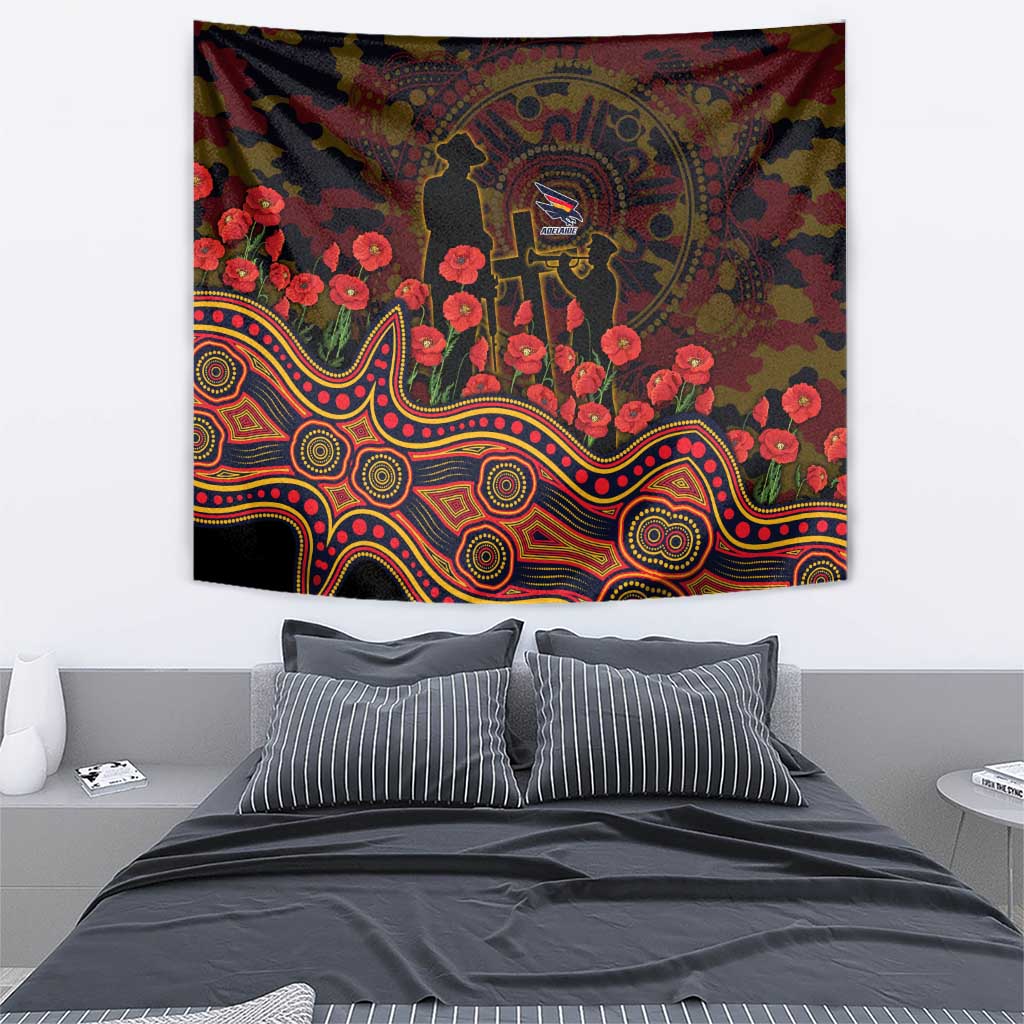 Adelaide Crows ANZAC Day Tapestry Indigenous Dot Art with Poppy Flower Tribute