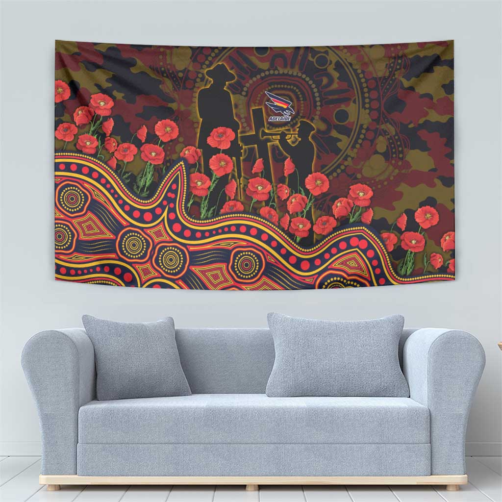 Adelaide Crows ANZAC Day Tapestry Indigenous Dot Art with Poppy Flower Tribute