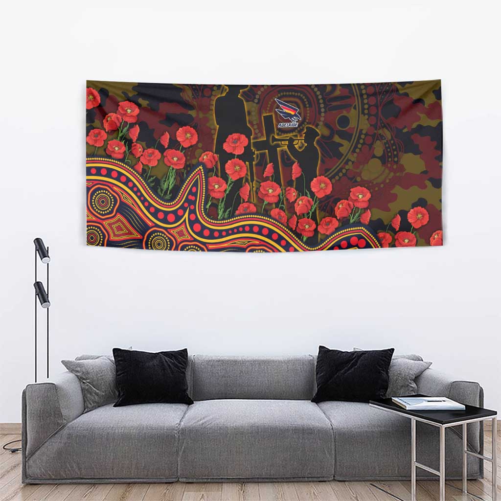 Adelaide Crows ANZAC Day Tapestry Indigenous Dot Art with Poppy Flower Tribute
