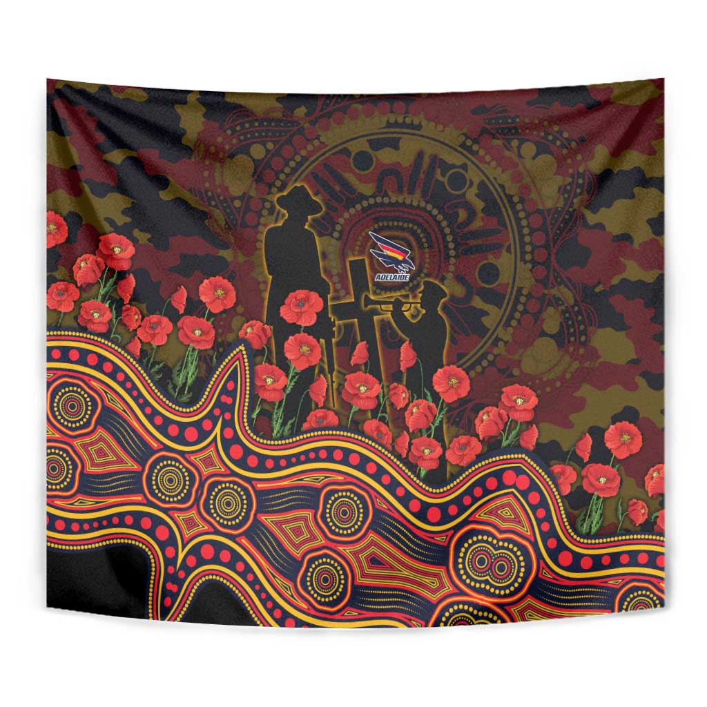 Adelaide Crows ANZAC Day Tapestry Indigenous Dot Art with Poppy Flower Tribute