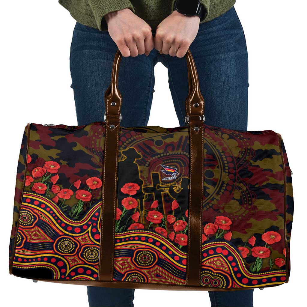 Adelaide Crows ANZAC Day Travel Bag Indigenous Dot Art with Poppy Flower Tribute