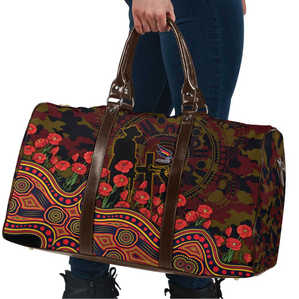 Adelaide Crows ANZAC Day Travel Bag Indigenous Dot Art with Poppy Flower Tribute