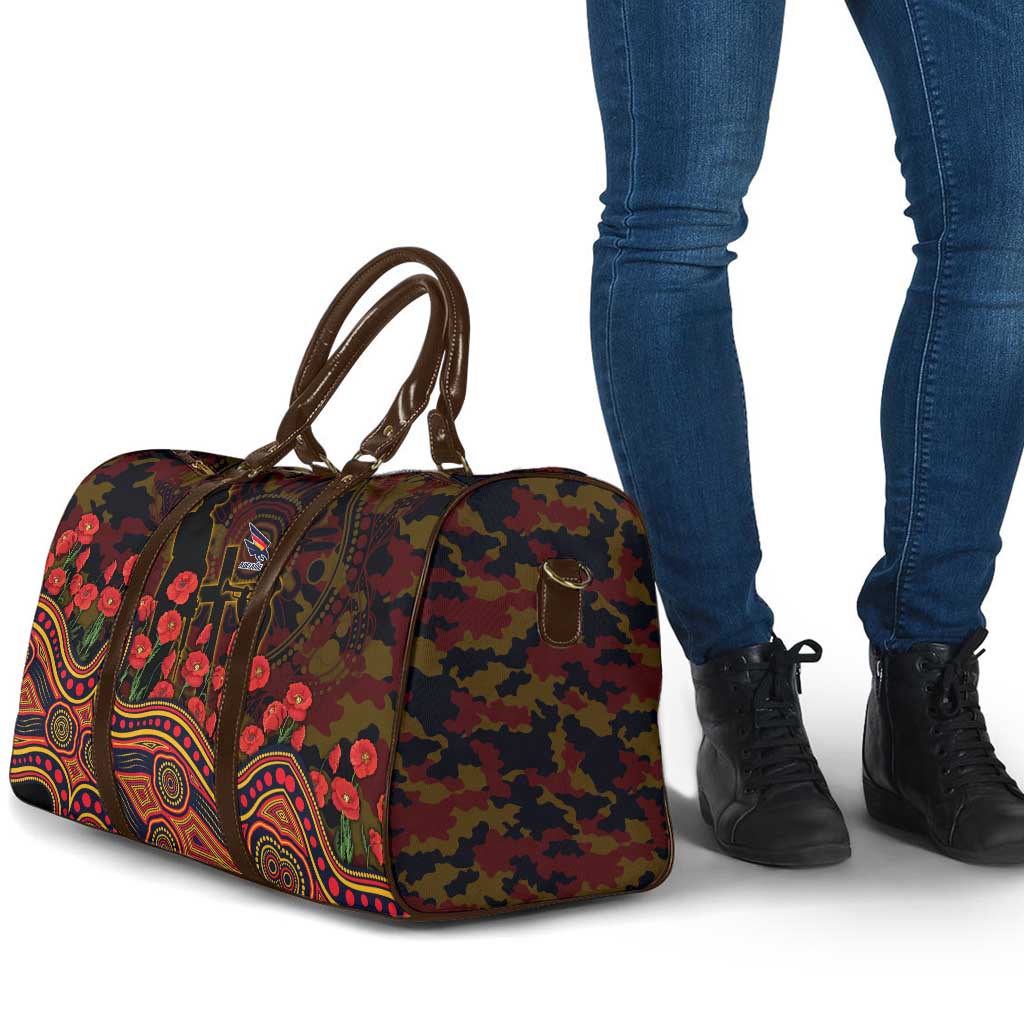Adelaide Crows ANZAC Day Travel Bag Indigenous Dot Art with Poppy Flower Tribute