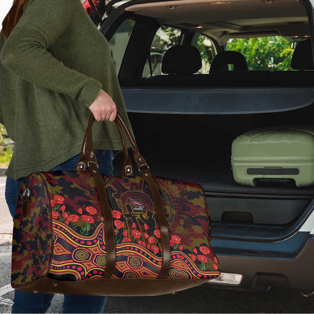 Adelaide Crows ANZAC Day Travel Bag Indigenous Dot Art with Poppy Flower Tribute