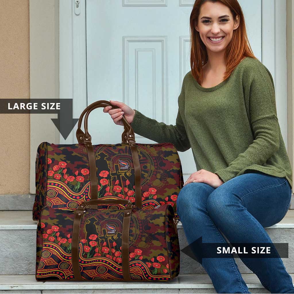 Adelaide Crows ANZAC Day Travel Bag Indigenous Dot Art with Poppy Flower Tribute
