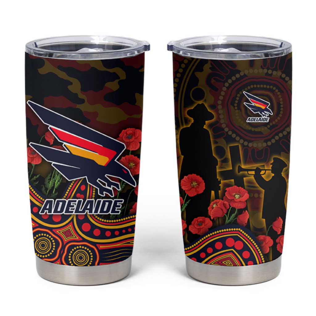 Adelaide Crows ANZAC Day Tumbler Cup Indigenous Dot Art with Poppy Flower Tribute