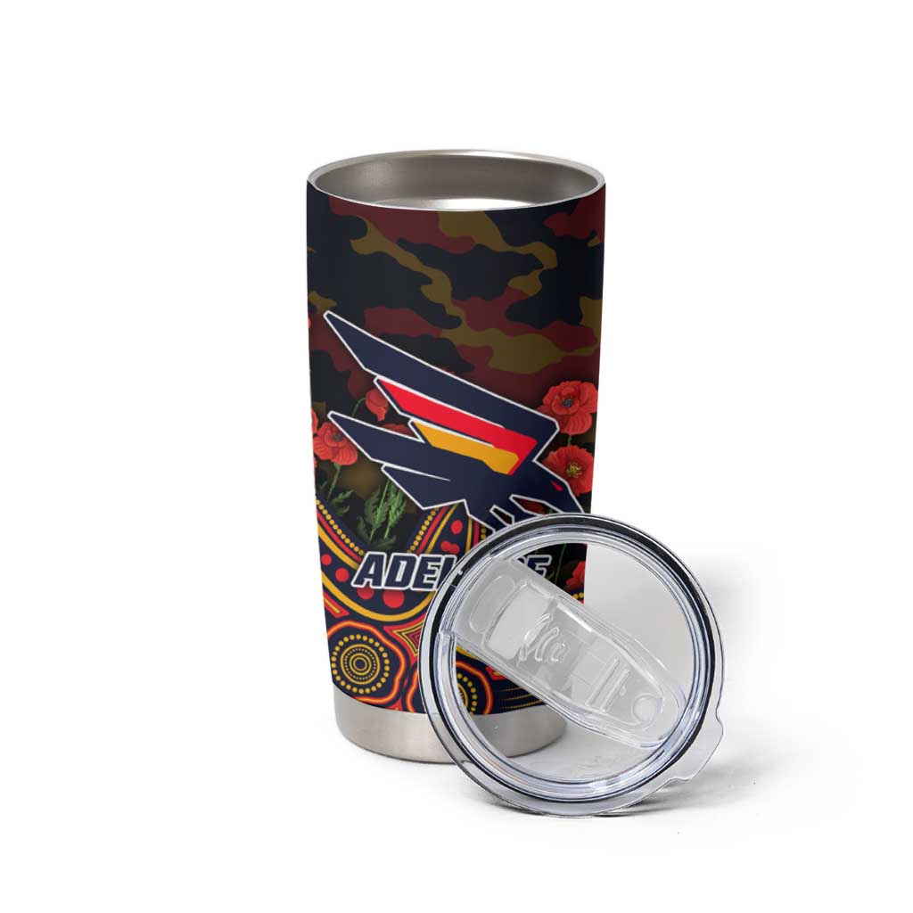 Adelaide Crows ANZAC Day Tumbler Cup Indigenous Dot Art with Poppy Flower Tribute