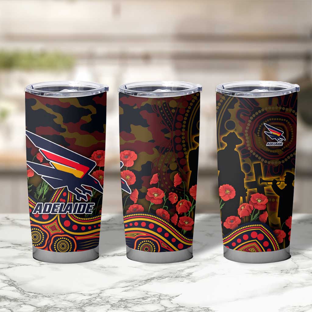 Adelaide Crows ANZAC Day Tumbler Cup Indigenous Dot Art with Poppy Flower Tribute