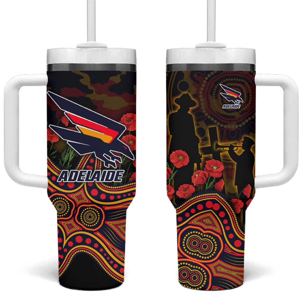 Adelaide Crows ANZAC Day Tumbler With Handle Indigenous Dot Art with Poppy Flower Tribute