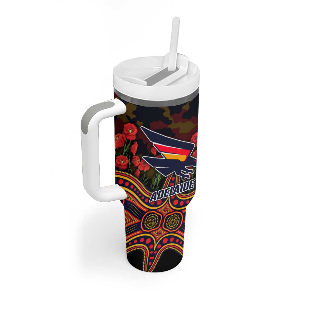 Adelaide Crows ANZAC Day Tumbler With Handle Indigenous Dot Art with Poppy Flower Tribute