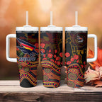 Adelaide Crows ANZAC Day Tumbler With Handle Indigenous Dot Art with Poppy Flower Tribute