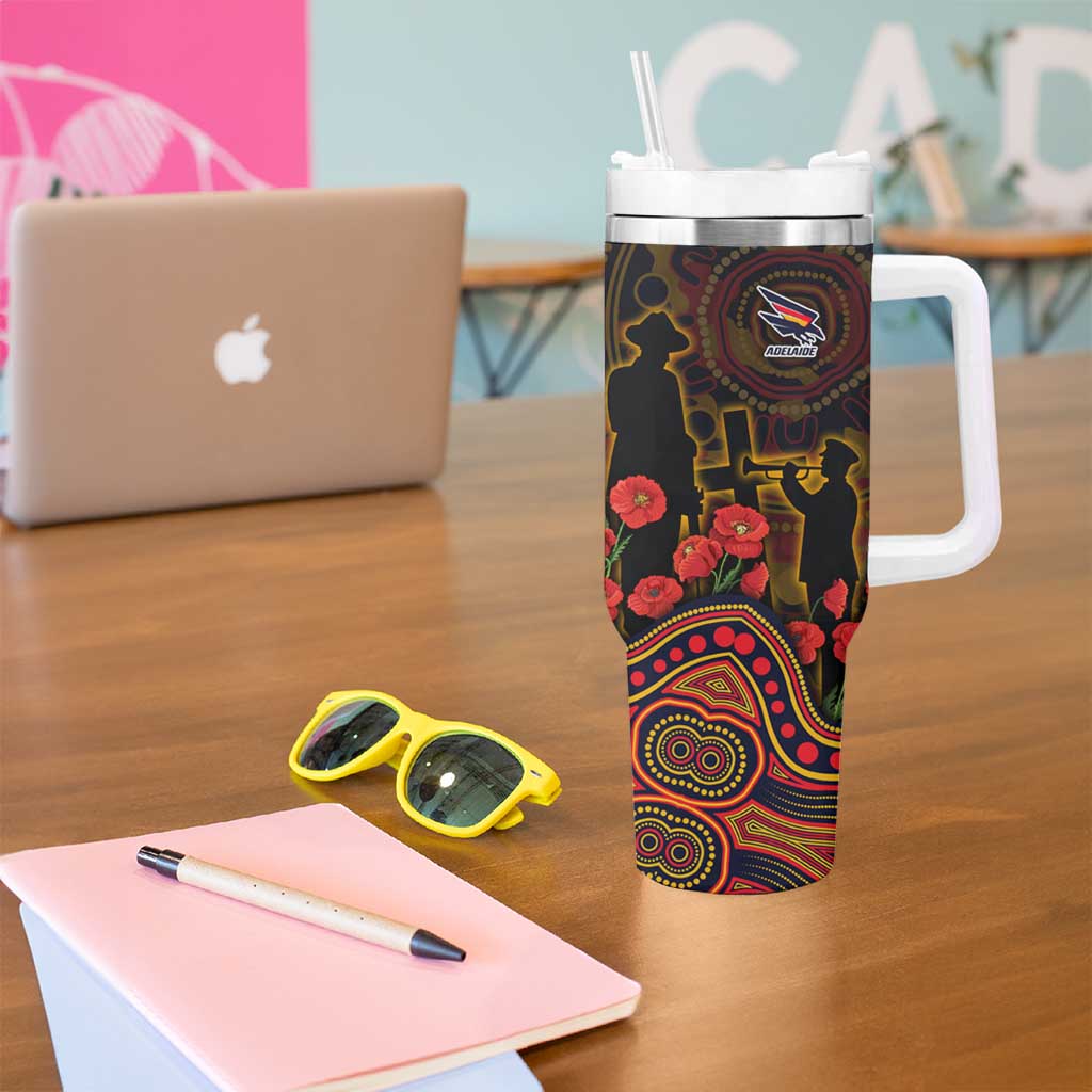 Adelaide Crows ANZAC Day Tumbler With Handle Indigenous Dot Art with Poppy Flower Tribute