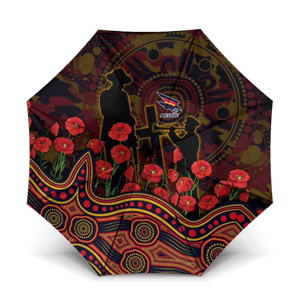 Adelaide Crows ANZAC Day Umbrella Indigenous Dot Art with Poppy Flower Tribute