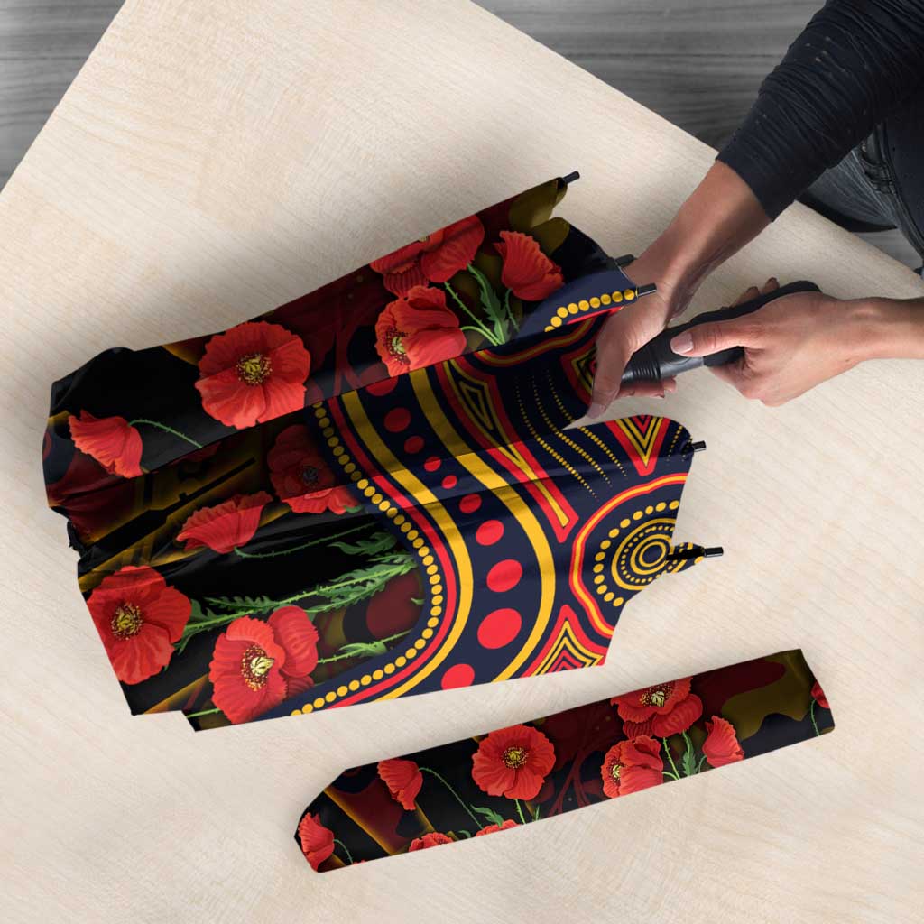Adelaide Crows ANZAC Day Umbrella Indigenous Dot Art with Poppy Flower Tribute