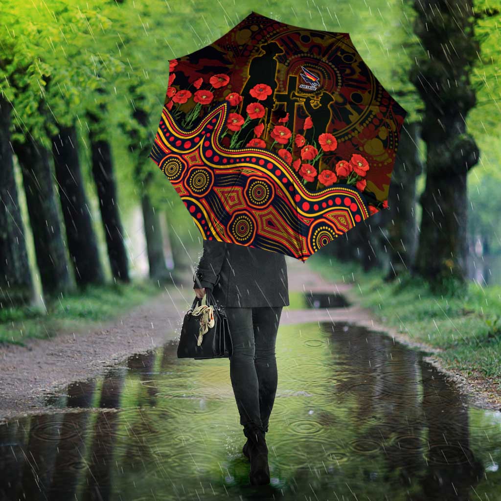 Adelaide Crows ANZAC Day Umbrella Indigenous Dot Art with Poppy Flower Tribute