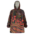 Adelaide Crows ANZAC Day Wearable Blanket Hoodie Indigenous Dot Art with Poppy Flower Tribute