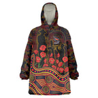 Adelaide Crows ANZAC Day Wearable Blanket Hoodie Indigenous Dot Art with Poppy Flower Tribute