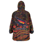 Adelaide Crows ANZAC Day Wearable Blanket Hoodie Indigenous Dot Art with Poppy Flower Tribute