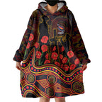 Adelaide Crows ANZAC Day Wearable Blanket Hoodie Indigenous Dot Art with Poppy Flower Tribute