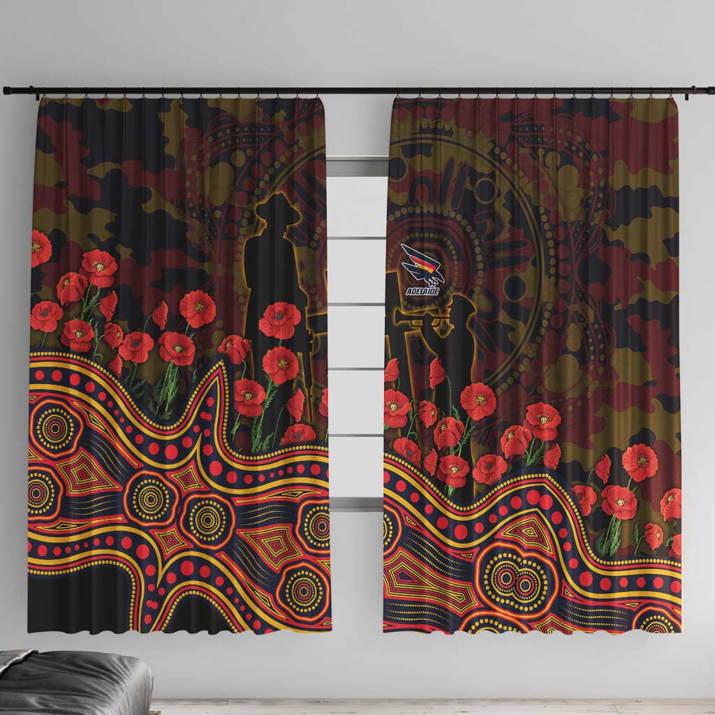 Adelaide Crows ANZAC Day Window Curtain Indigenous Dot Art with Poppy Flower Tribute