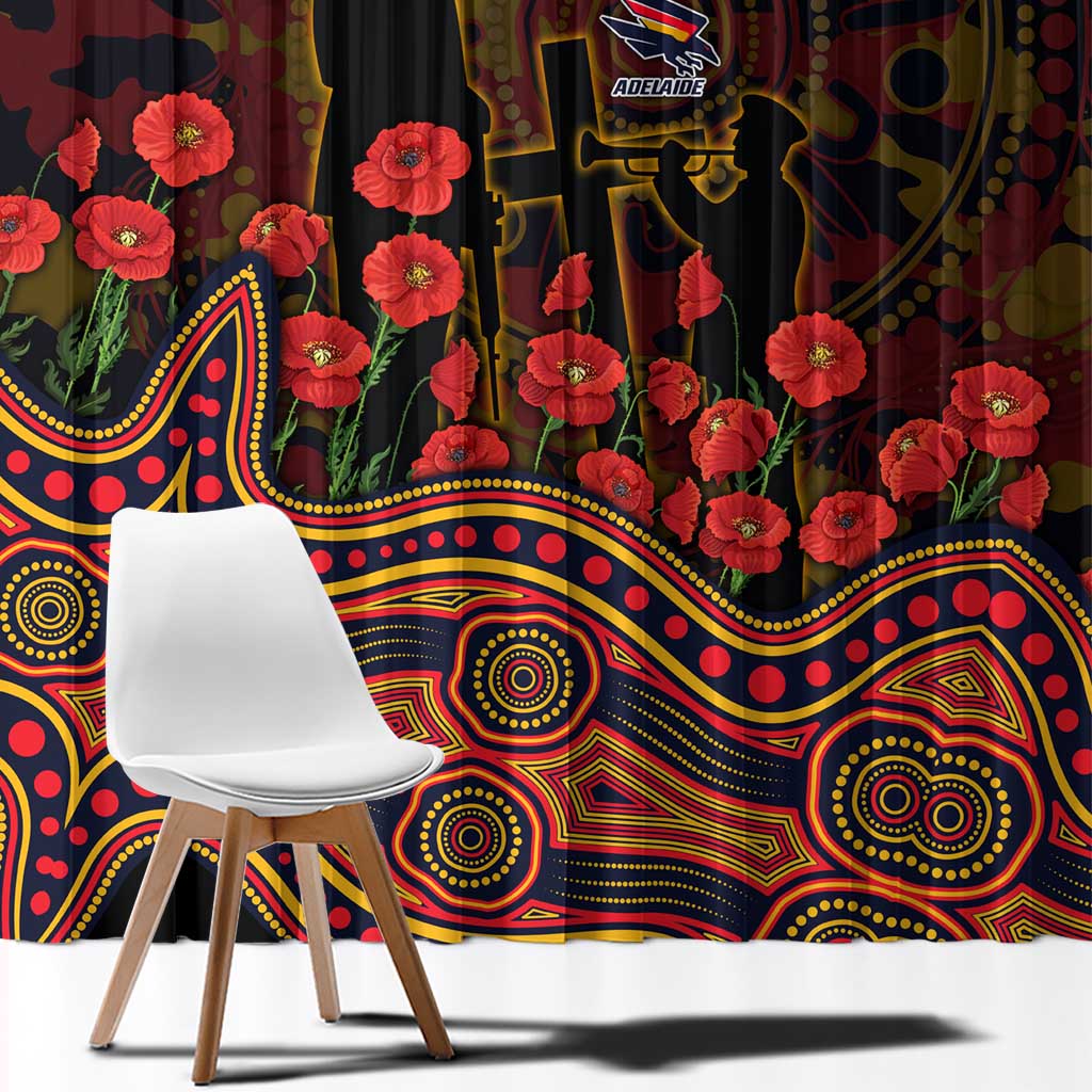 Adelaide Crows ANZAC Day Window Curtain Indigenous Dot Art with Poppy Flower Tribute