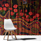 Adelaide Crows ANZAC Day Window Curtain Indigenous Dot Art with Poppy Flower Tribute