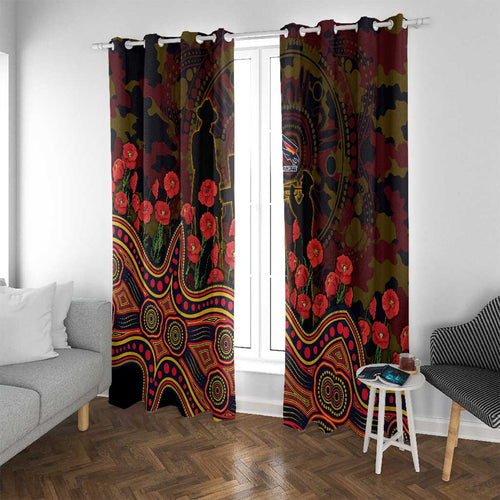 Adelaide Crows ANZAC Day Window Curtain Indigenous Dot Art with Poppy Flower Tribute