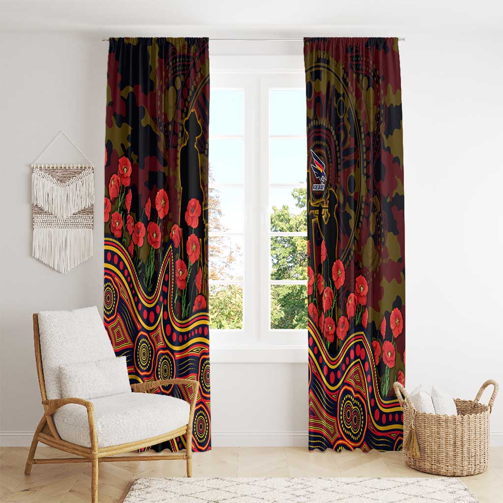 Adelaide Crows ANZAC Day Window Curtain Indigenous Dot Art with Poppy Flower Tribute