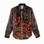 Adelaide Crows ANZAC Day Women Casual Shirt Indigenous Dot Art with Poppy Flower Tribute