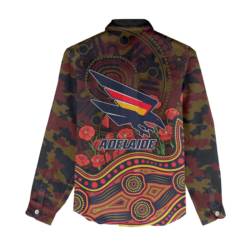Adelaide Crows ANZAC Day Women Casual Shirt Indigenous Dot Art with Poppy Flower Tribute