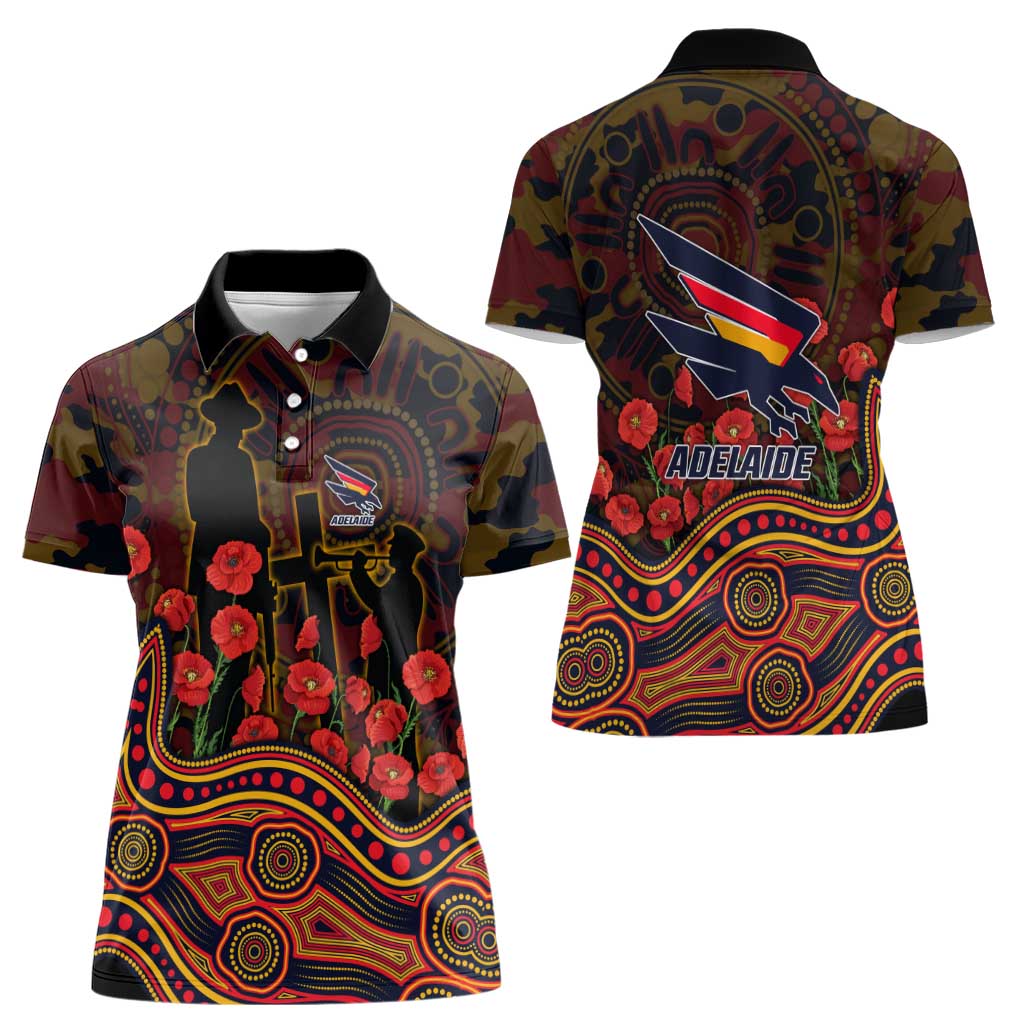 Adelaide Crows ANZAC Day Women Polo Shirt Indigenous Dot Art with Poppy Flower Tribute
